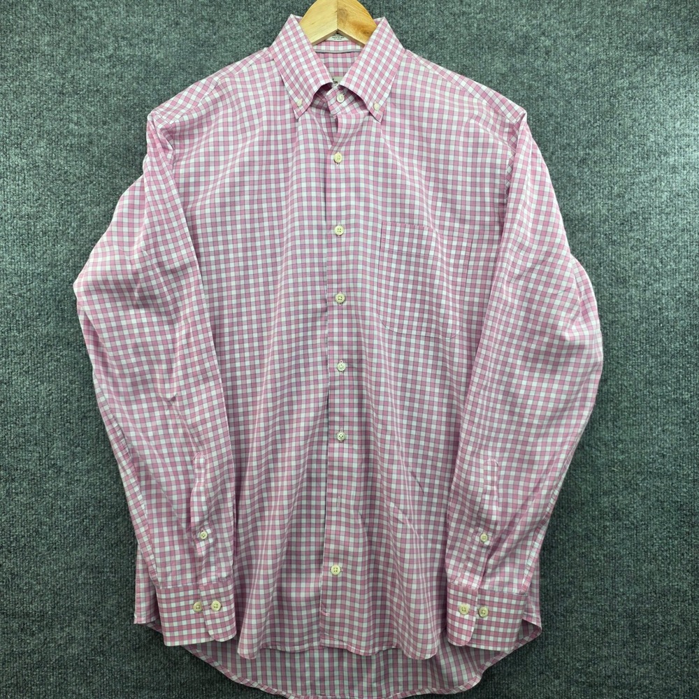Peter Millar Crown Finish Mens Medium Pink Gingham Check Cotton Shirt MS18W05NBL